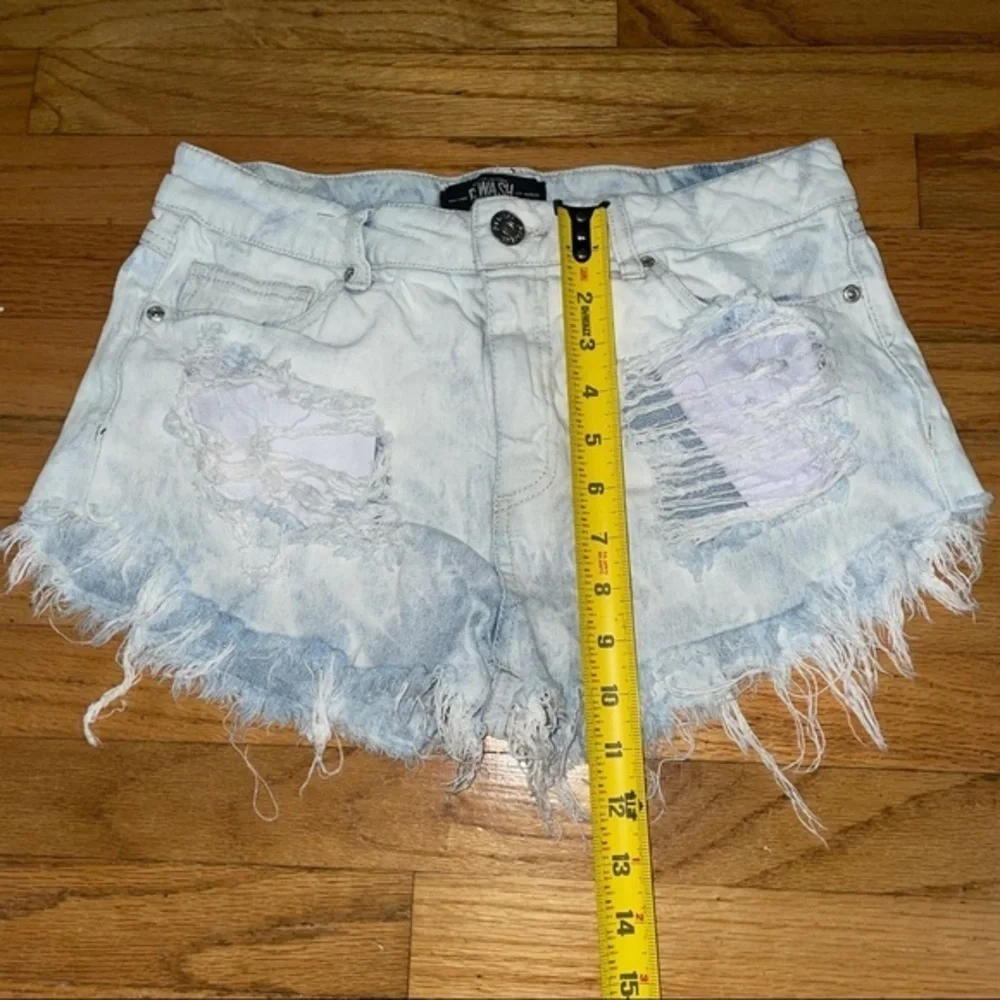 Light wash jean denim cutoff /Distressed Rewash Jean Shorts/frayed denim shorts